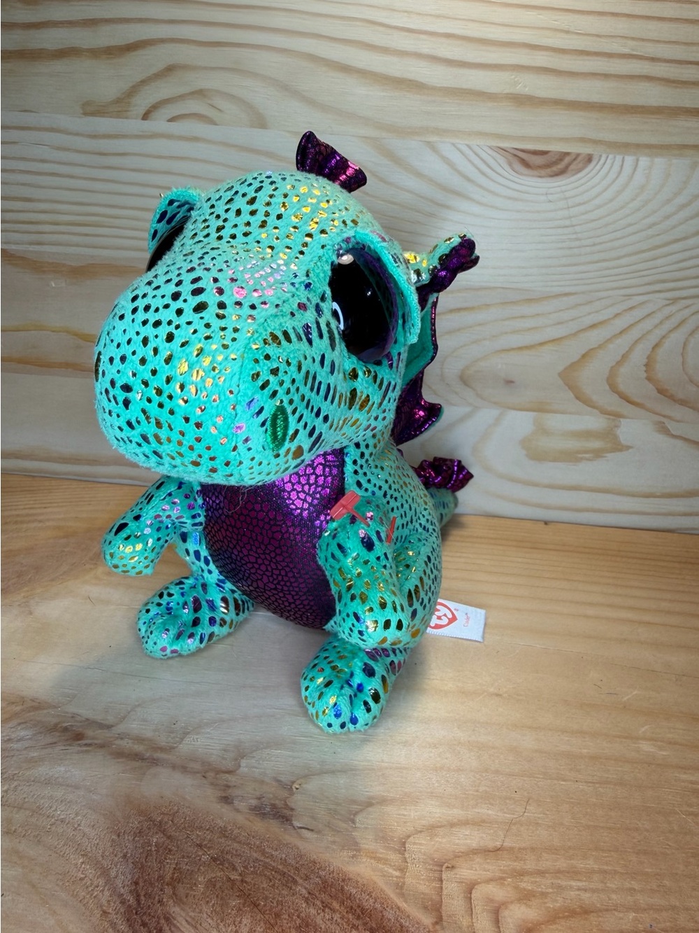 Ty beanie boo “Cinder” Teal and Purple Sparkle Dragon Plush